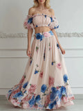 Off-Shoulder Floral Ruffle Two-Piece Maxi Set