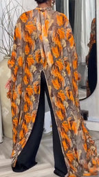 Ruffled Chiffon Printed Cape Top