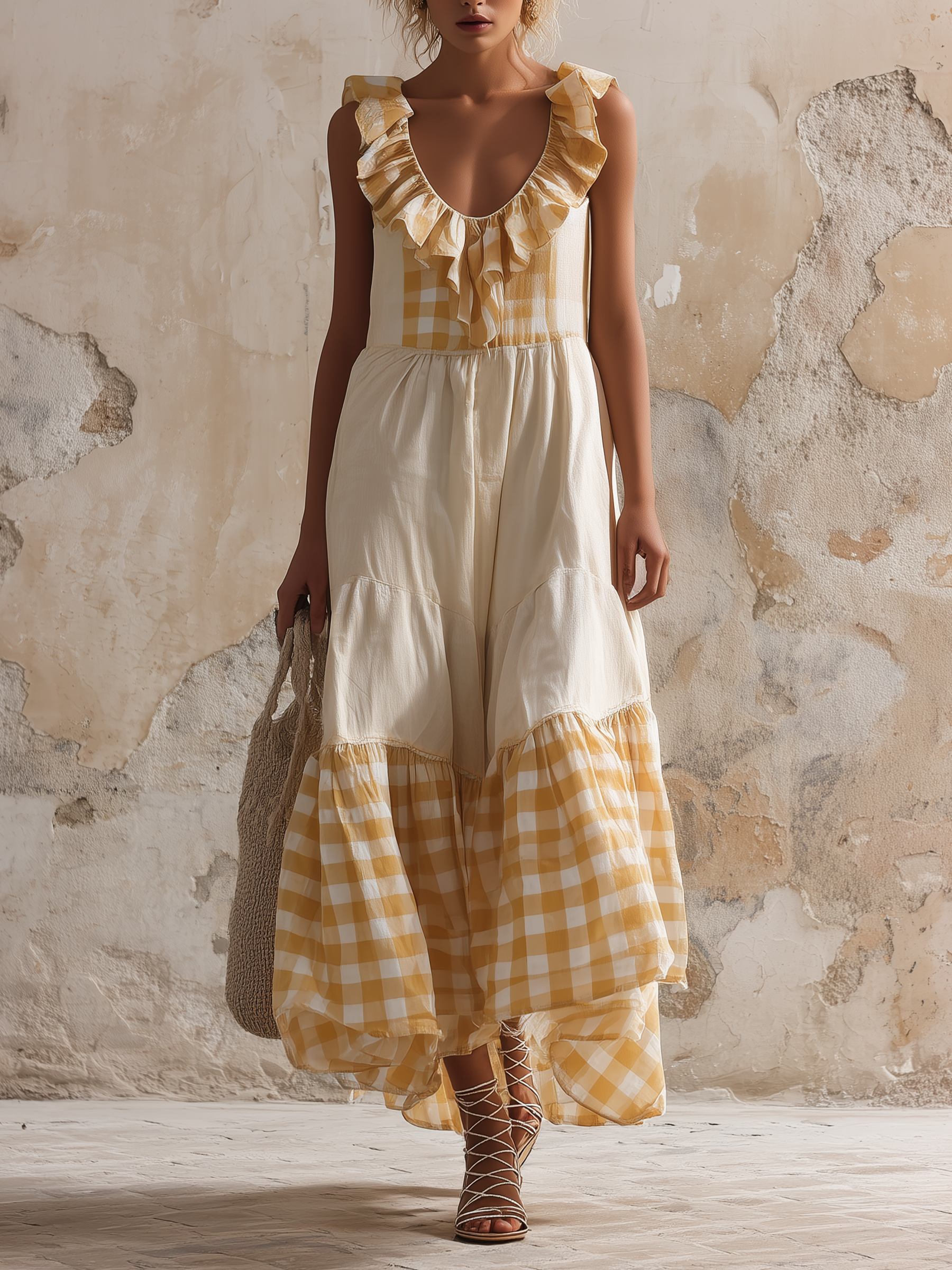 Ruffled Gingham Tiered Maxi Dress