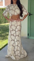 Floral Lace Two‑Piece Maxi Skirt Set