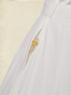 Midi Linen Dress , Sleeveless, V Neck, Plain, Belt Design, Vintage, White
