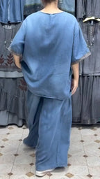 Denim Loose Top & Wide Leg Pant 2 Piece Set
