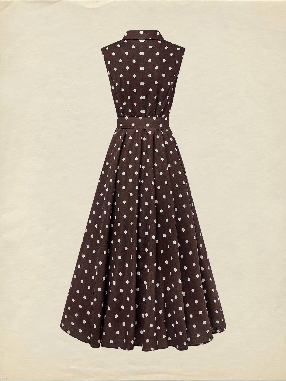 Midi Cotton Dress , Sleeveless, Shawl Collar, Polka Dots, Button Design, French Vintage, Purplish Blue