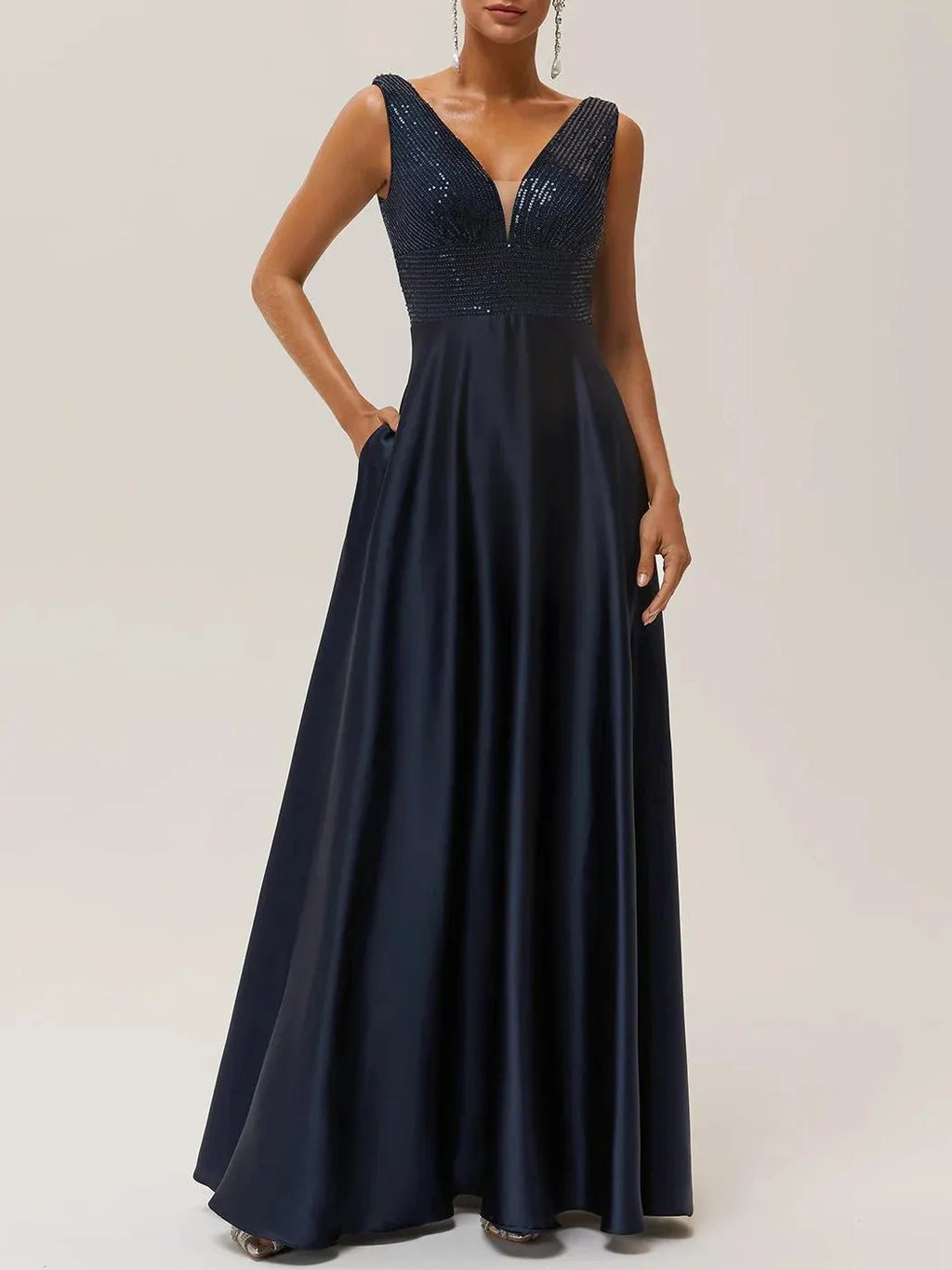 Purplish Blue Sequin A-Line Gown Satin Mother of the Bride or Groom Dress