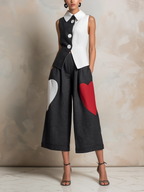 Color-Block Heart Patch Vest & Culottes Set