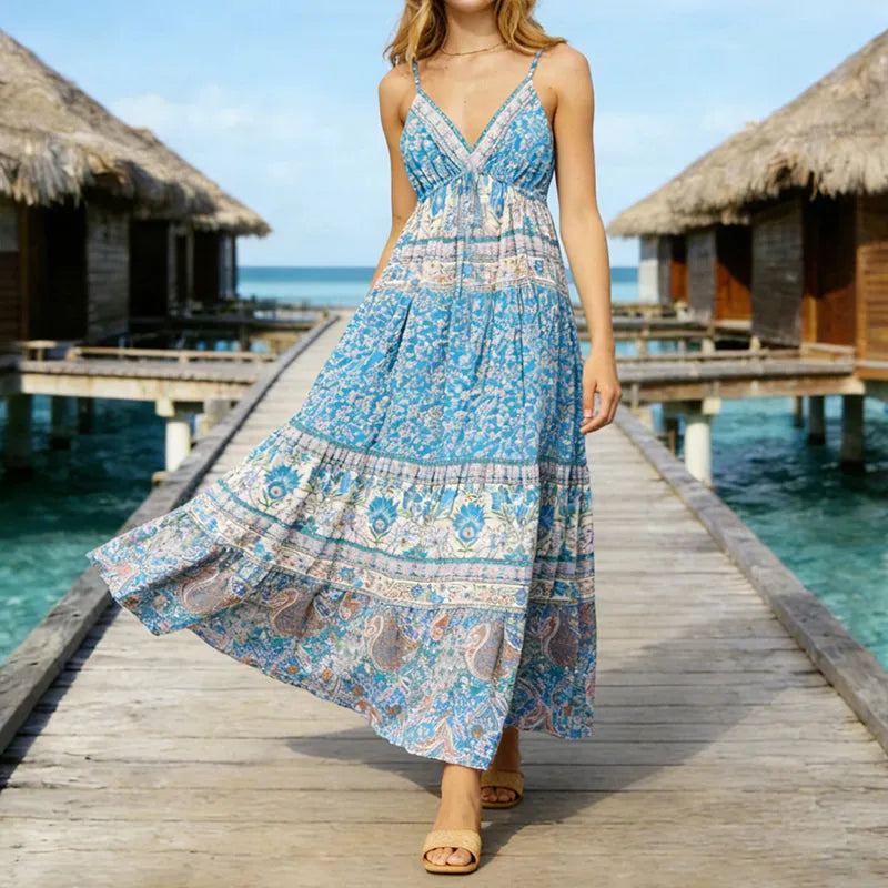 Boho Paisley Patchwork Patterns Maxi Suspender Dress