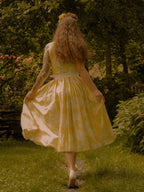 (SIZE:XS-XXL) Midi Linen Dress, Sleeveless,  Linen Blend, Floral, Renaissance