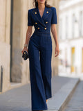 Denim Cropped Blazer & High-Waisted Wide-Leg Pants Two-Piece Suit