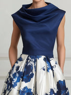 Elegant Floral Satin A-Line Midi Dress