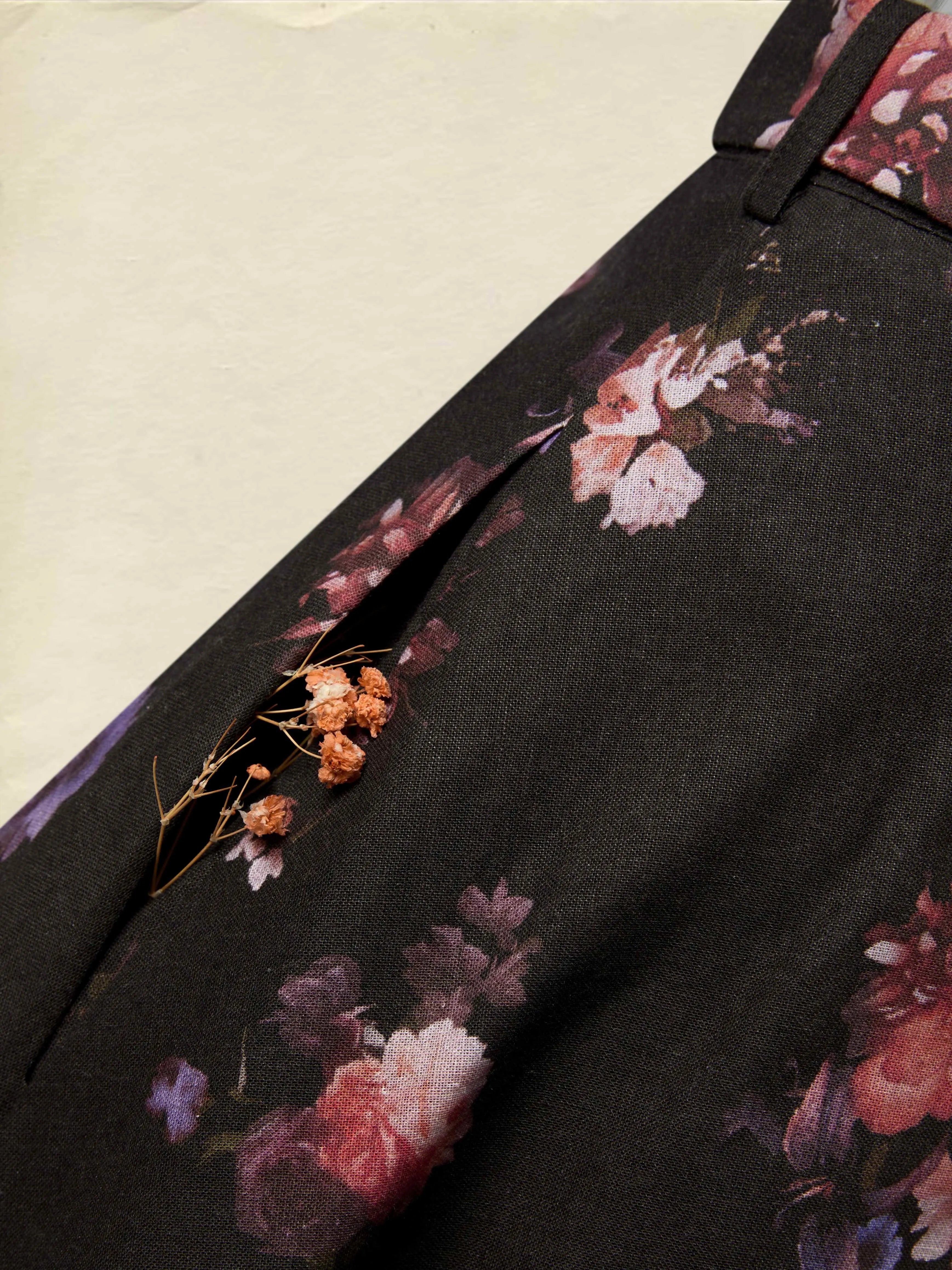 Maxi Cotton Skirt, Floral, Belt Design, Vintage, Black