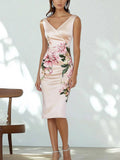 Glamorous Pink Satin Floral Patterned Bodycon Dress
