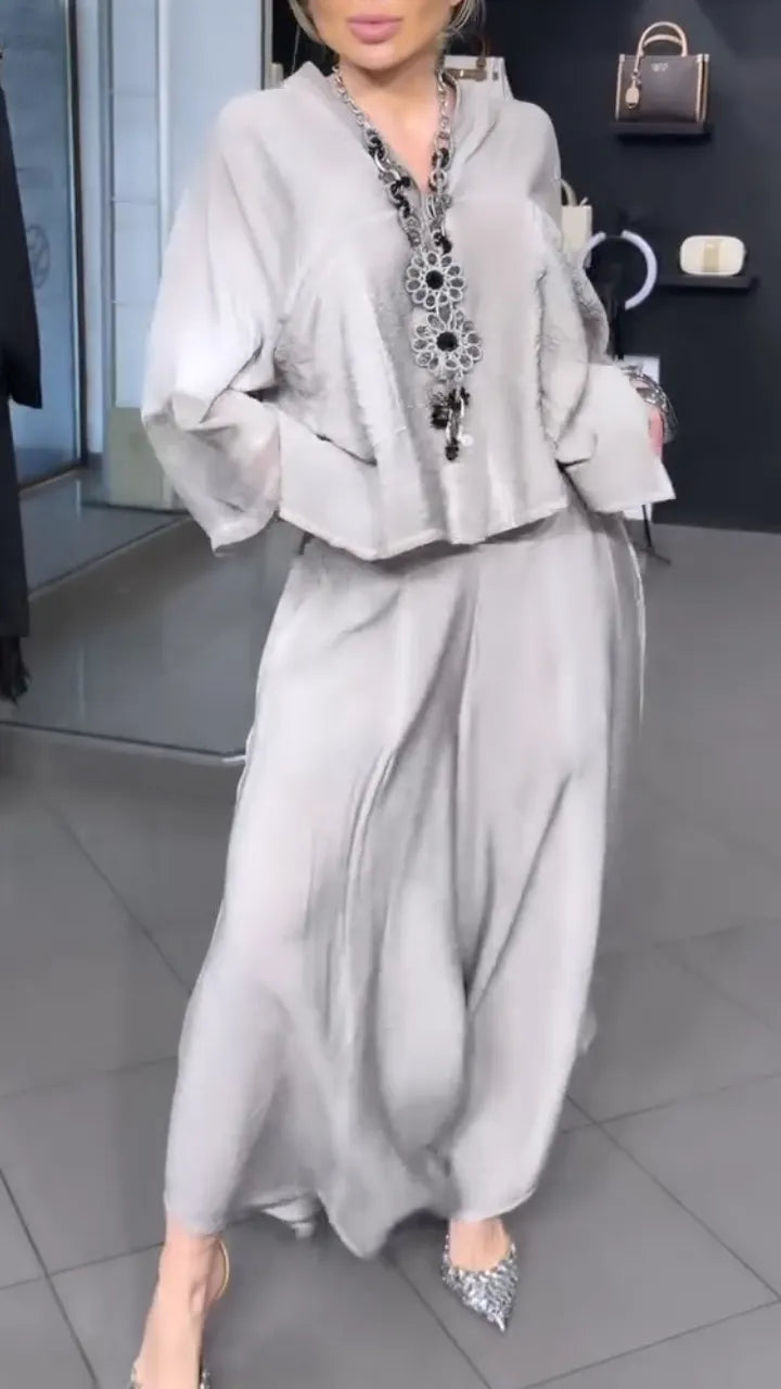Women's V-Neck Loose Asymmetrical Two-Piece Set