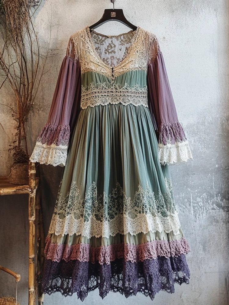 Vintage Lace Floral Women's Long Dress