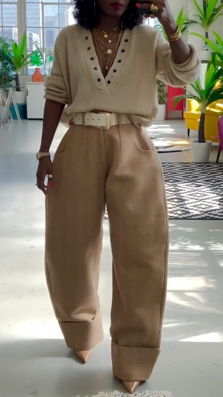 Knit Sweater & Beige Barrel Pants Co‐ord Set