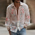 Men's Japanese Floral Art Comfy Button Linen Shirt