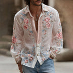 Men's Japanese Floral Art Comfy Button Linen Shirt