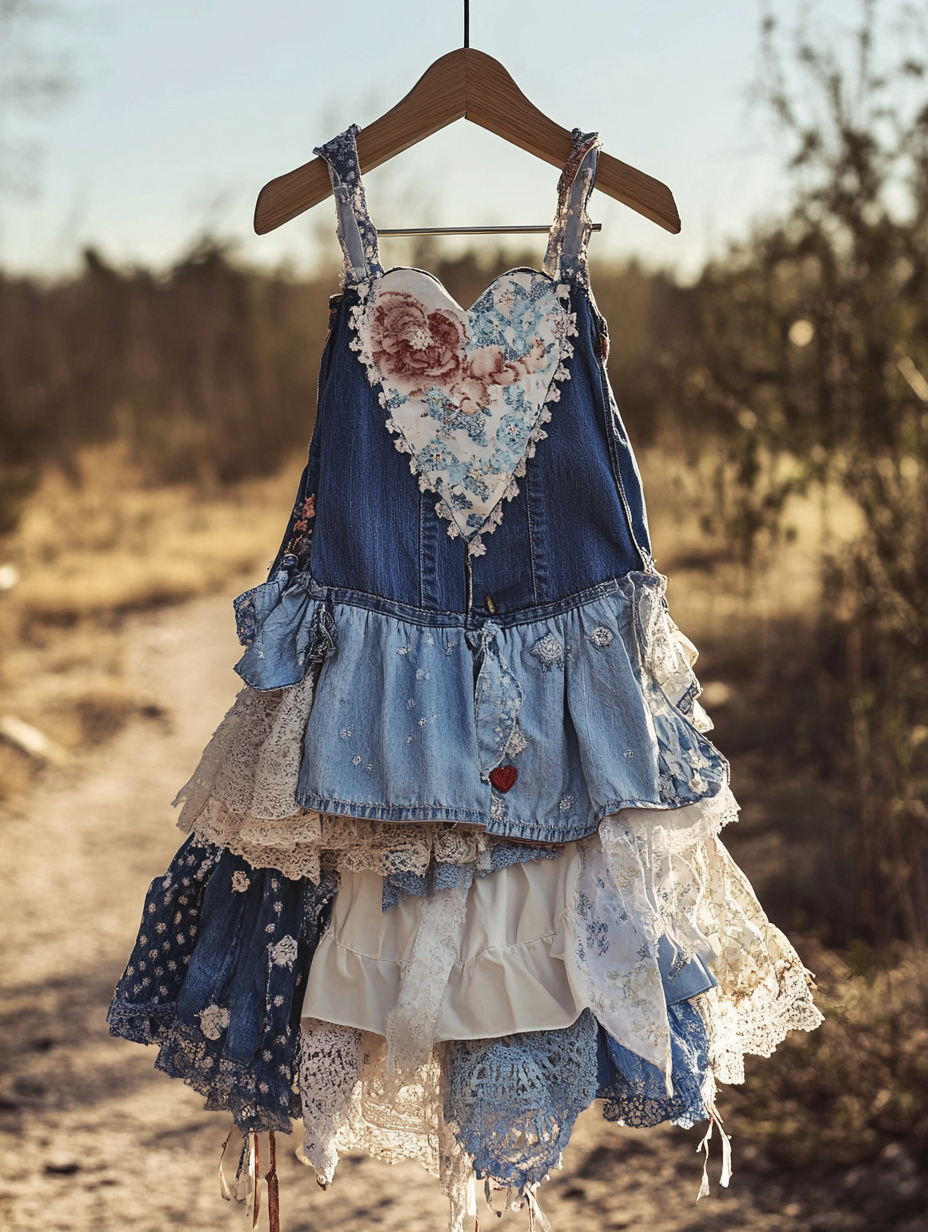 Summer Handmade Lace Denim Patchwork Dress 6343