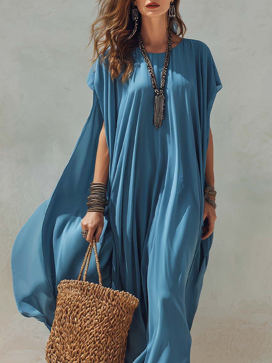 Bohemian Lake Blue Flowing Long Dress