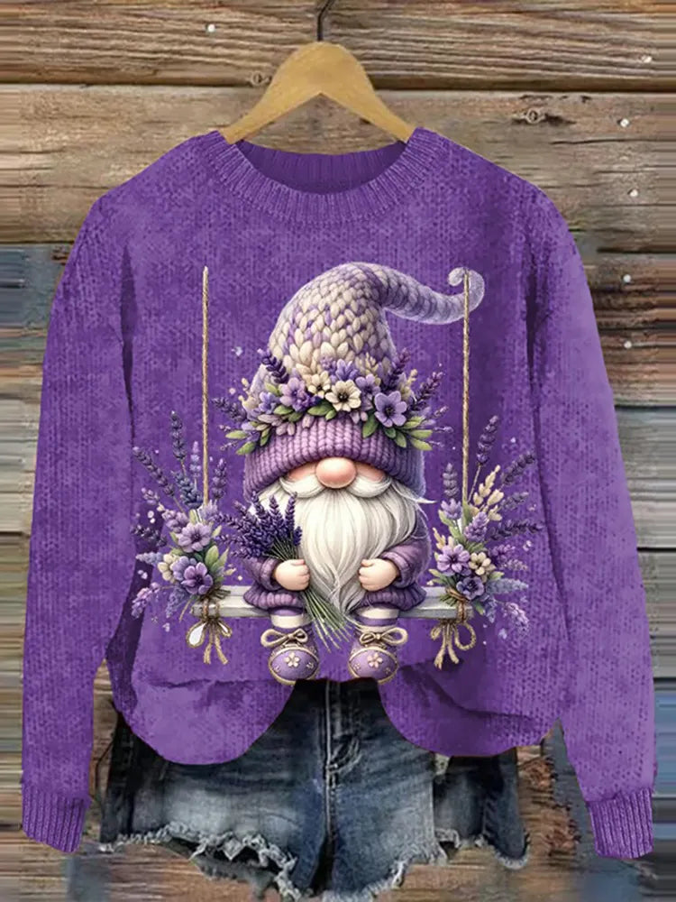 Women's Alzheimer Purple Floral Gnome Sweater