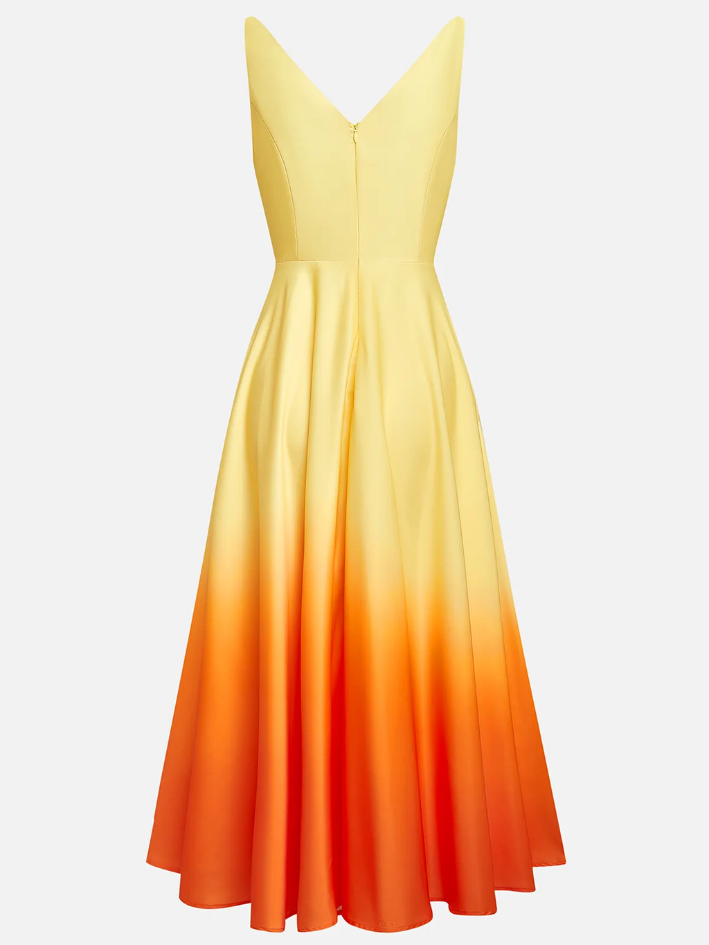 Yellow Orange Ombre Classic V Neck Sleeveless A-Line Midi Dress