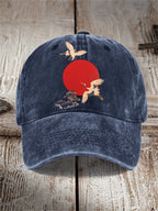 Cranes Sunrise Japanese Art Washed Cap