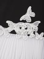 Black Pleated Applique Butterfly Classic Deep V Neck Sleeveless Mermaid Maxi Dress