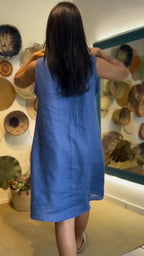 Linen Sleeveless Country Landscape Embroidery Shift Mini Dress