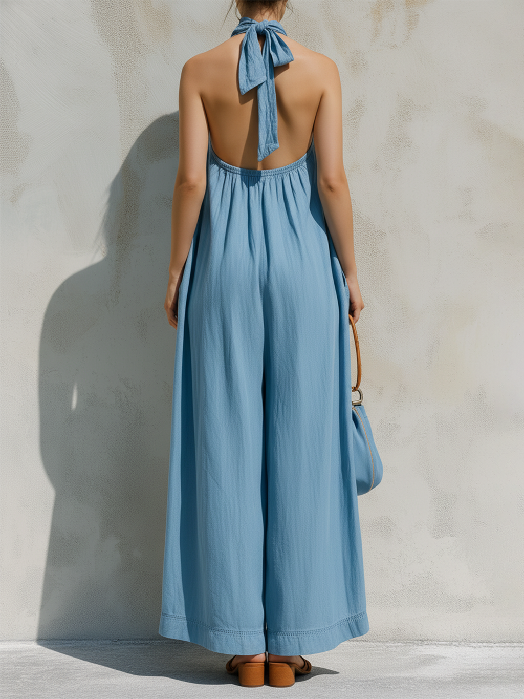 Light Blue Tencel Denim Loose Jumpsuit