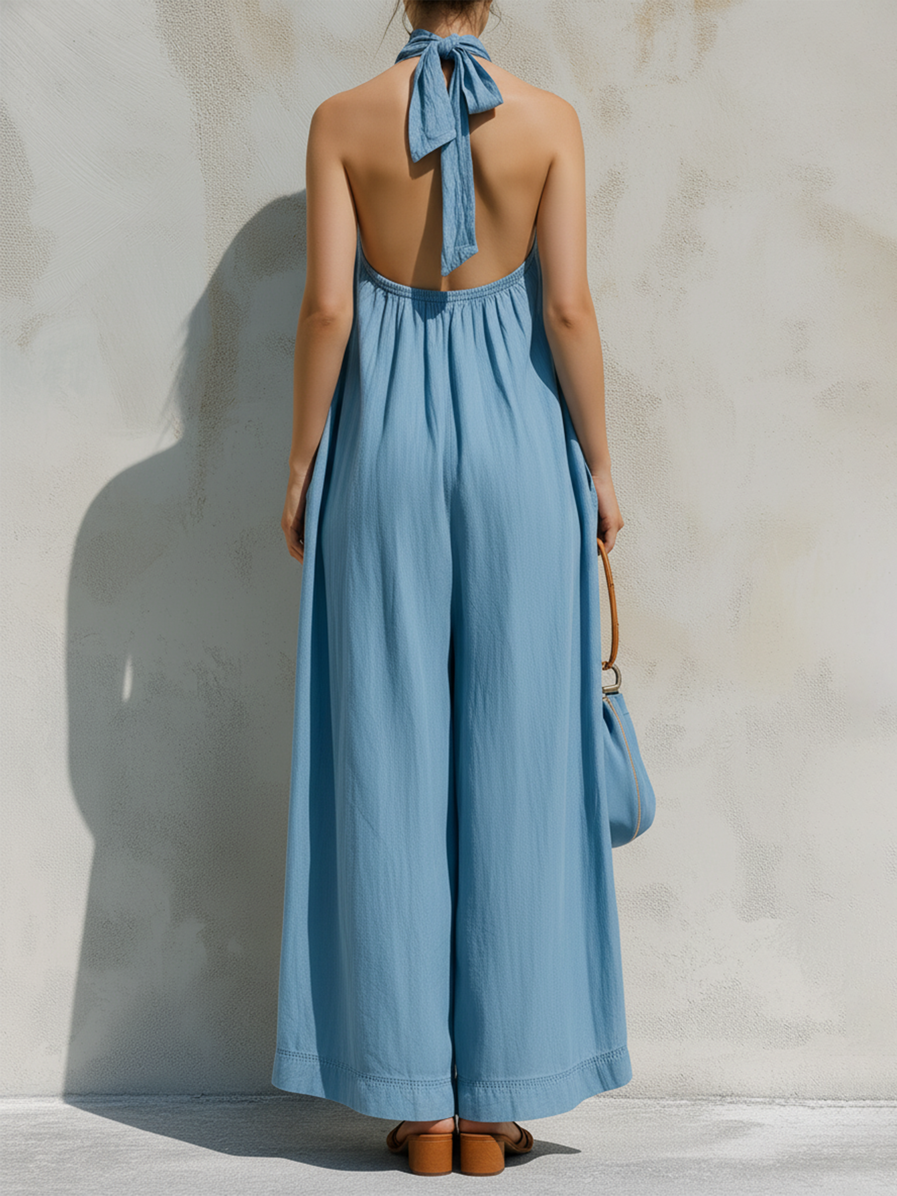 Light Blue Tencel Denim Loose Jumpsuit