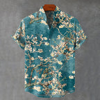 Vintage White Art Florets Print Casual Cotton Shirt