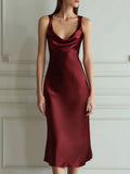 Cowl Neck Satin Slip Midi Dress
