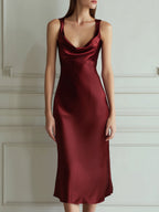 Cowl Neck Satin Slip Midi Dress