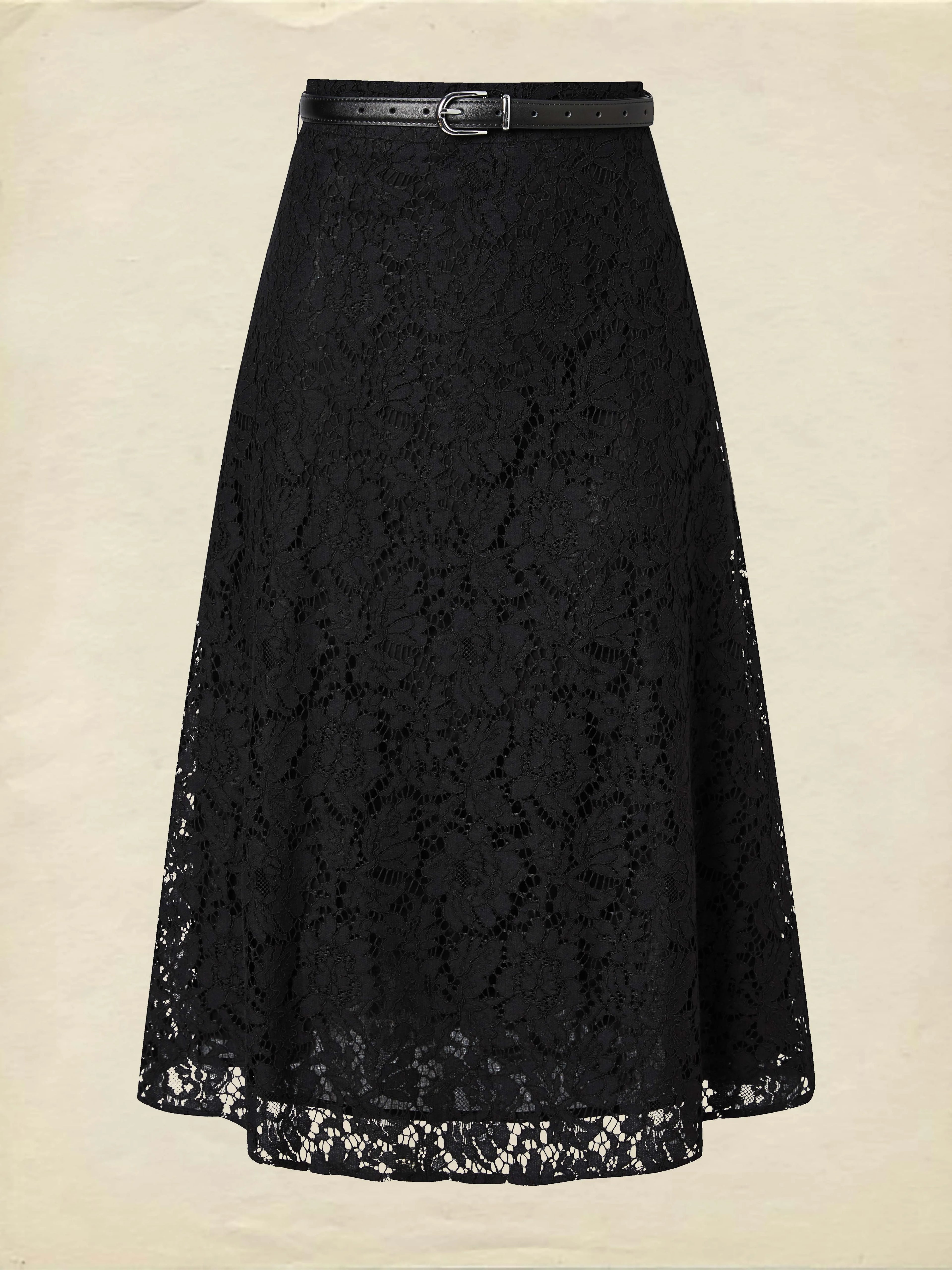 Maxi  Skirt, Floral, Lace, Vacation, Vintage, Black