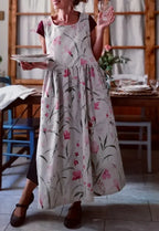 Watercolor Floral Square-Neck Apron with Pockets