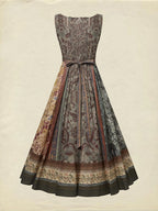 Maxi Cotton Dress, Sleeveless, Square Neck, Paisley, Suspenders, Vacation, Vintage, Brown