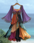 Elegant contrast color vacation rainbow maxi dress 6461