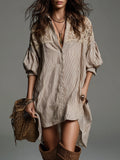 Striped Cotton Mini Dress With A High-low Hem And Lace Trim