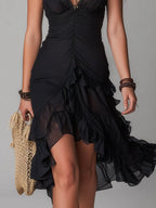 Boho High-Low Ruffled Hem Chiffon Midi Dress