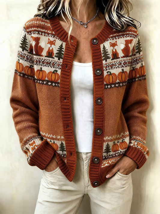 Women's Autumn Pumpkin Print Cardigan