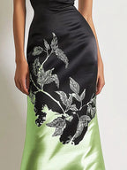 Chic Satin Strapless Dress with Side Floral Print