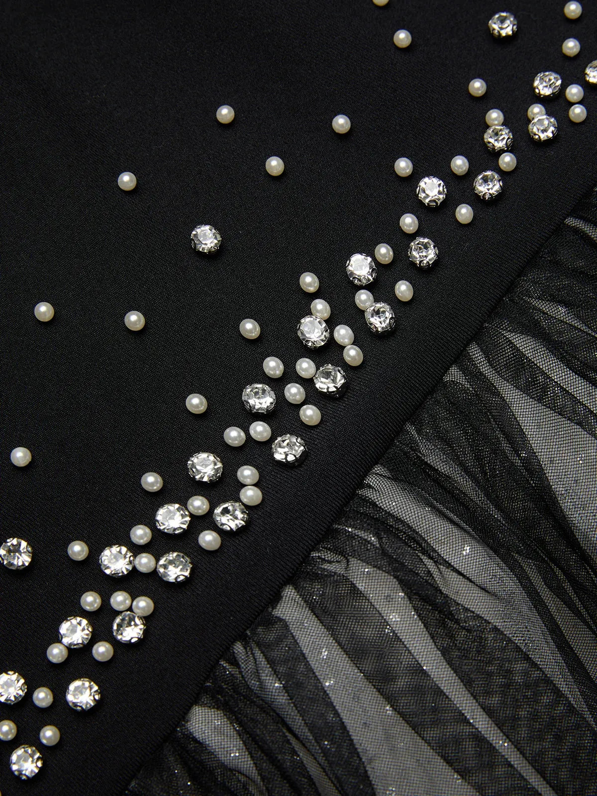 Black Hot Drilling Classic Tulle Strapless Sleeveless A-Line Gown Dress