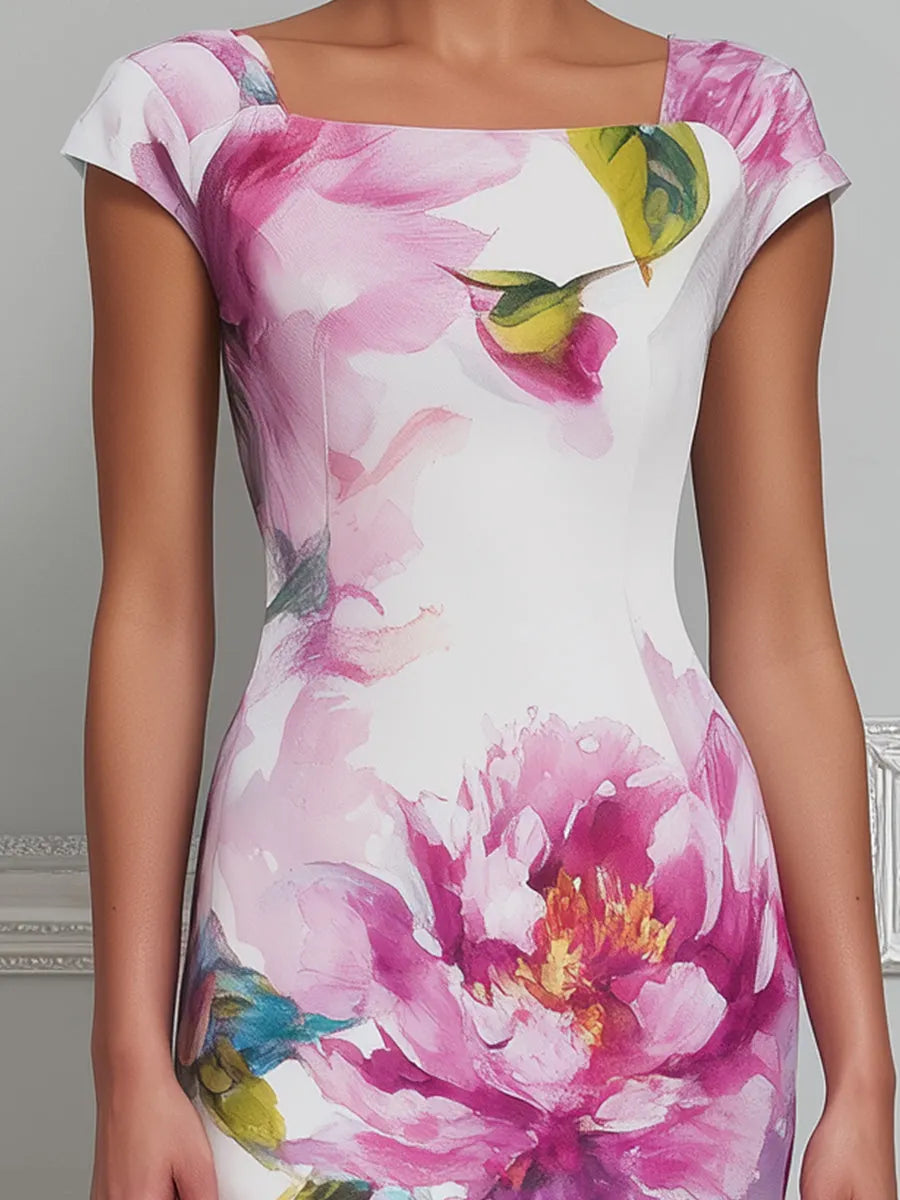Elegant Floral Sheer Hem Maxi Dress