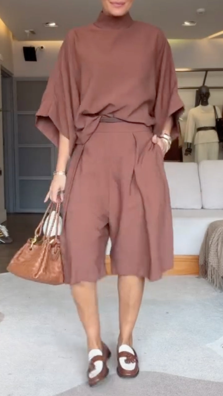 Turtleneck Batwing Sleeve Culotte Two‑Piece Set