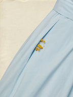 Maxi Cotton Dress , Short Sleeves, V Neck, Plain, Lace, French Vintage, Aqua blue