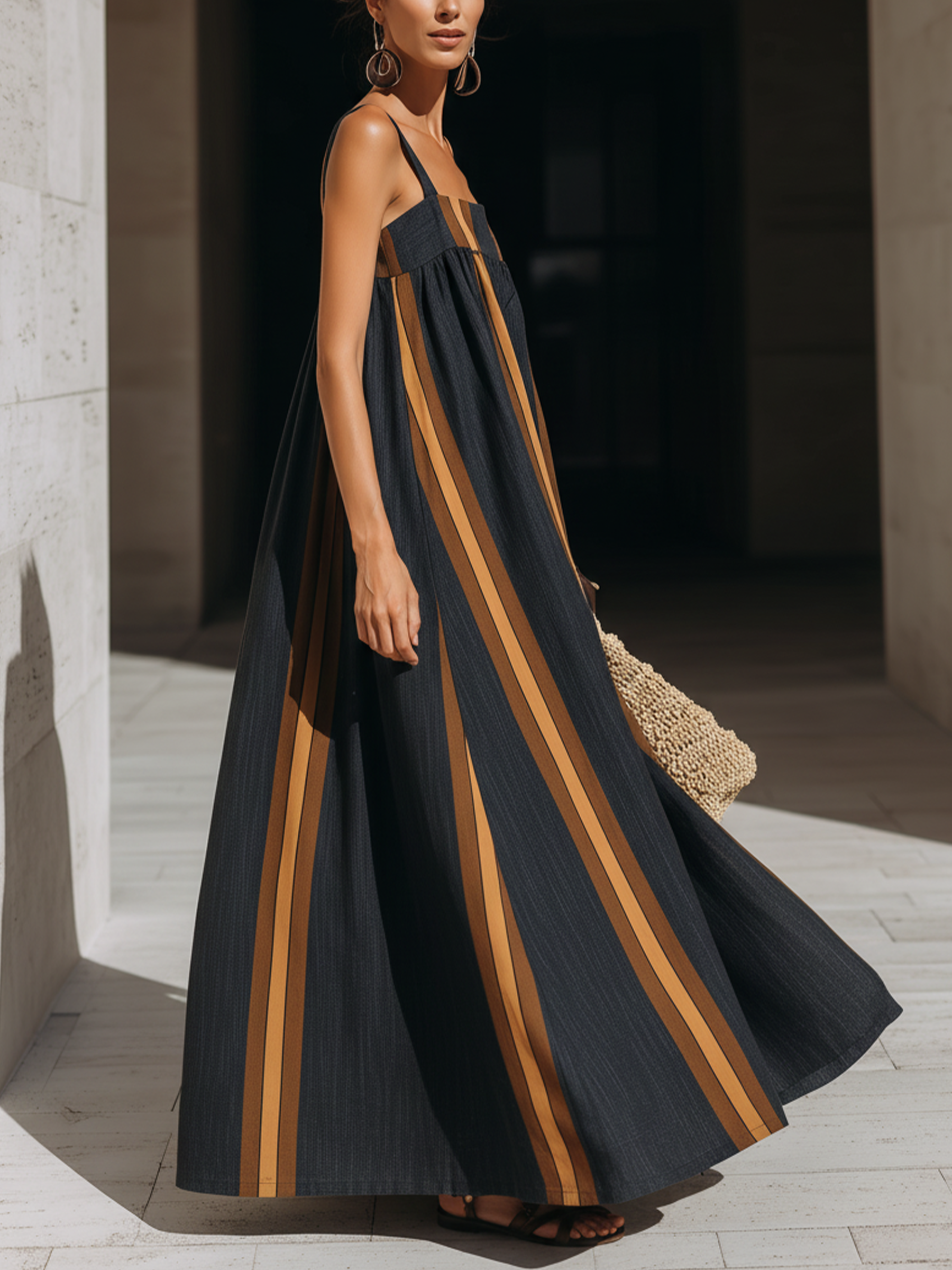 Dark Indigo Striped Denim Maxi Dress