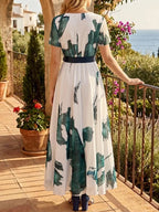 Artistic Emerald Watercolor Maxi Dress - Elegant Garden Wedding Guest Gown & Breezy Summer Party Outfit