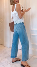 Lace Cami Top & Light Blue Wide‑Leg Cropped Jeans