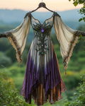 Summer Viking Tribal Celtic Tree of Life Gradient Lace Splicing Ruffle Dress 4528