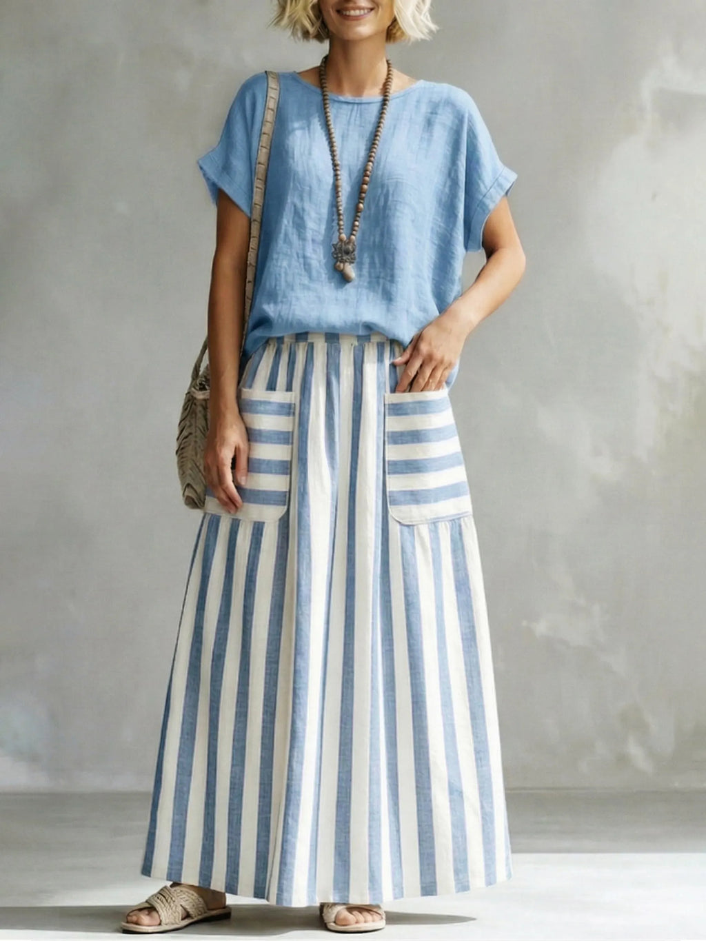 Cozy Classic Striped Cotton-linen Two-piece Set