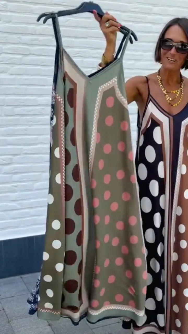 Polka Dot Print Spaghetti Strap Maxi Dress